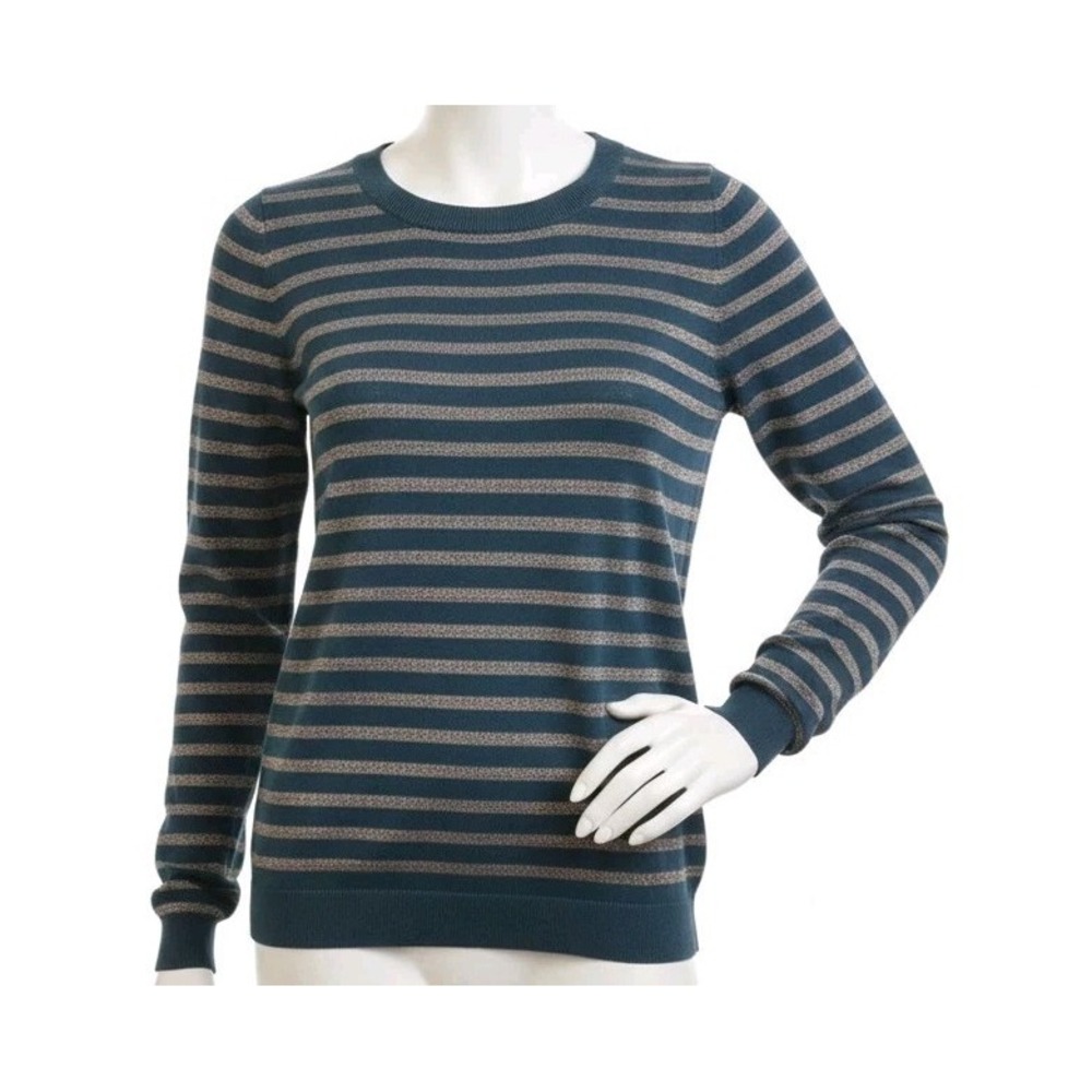 Boden Striped Sweater Blue Gold Metallic Shimmer Business Casual Preppy Size XS